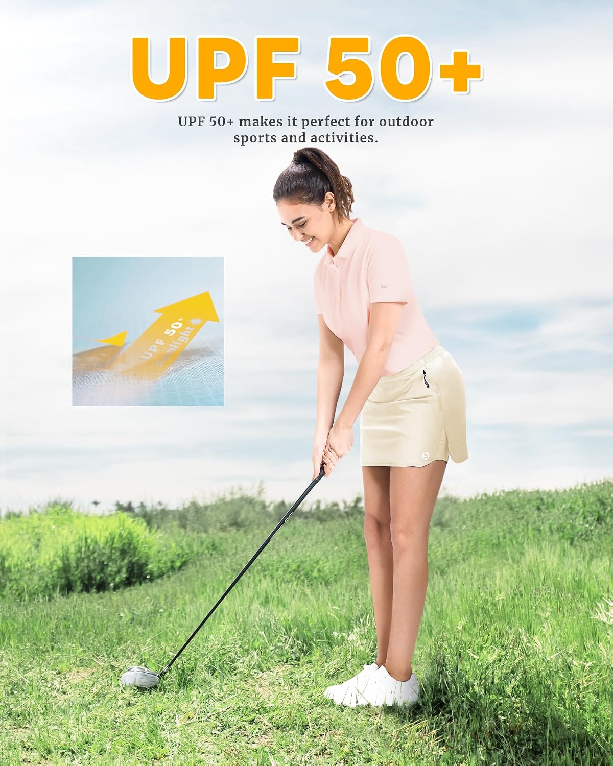 Detalle de 33,000ft Damen Poloshirt Golf Shirt – UV-Schutz, Feuchtigkeitsmanagement & Schnelltrocknend