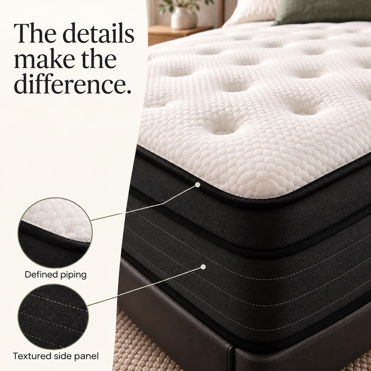 Detalle de Vantto Full Hybrid Mattress, 10-Inch Memory Foam with Pocket Springs