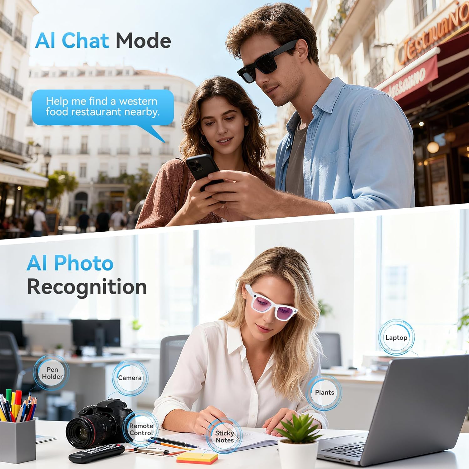 Detalle de AI Smart Glasses 8MP Camera with Bluetooth Calls 😎