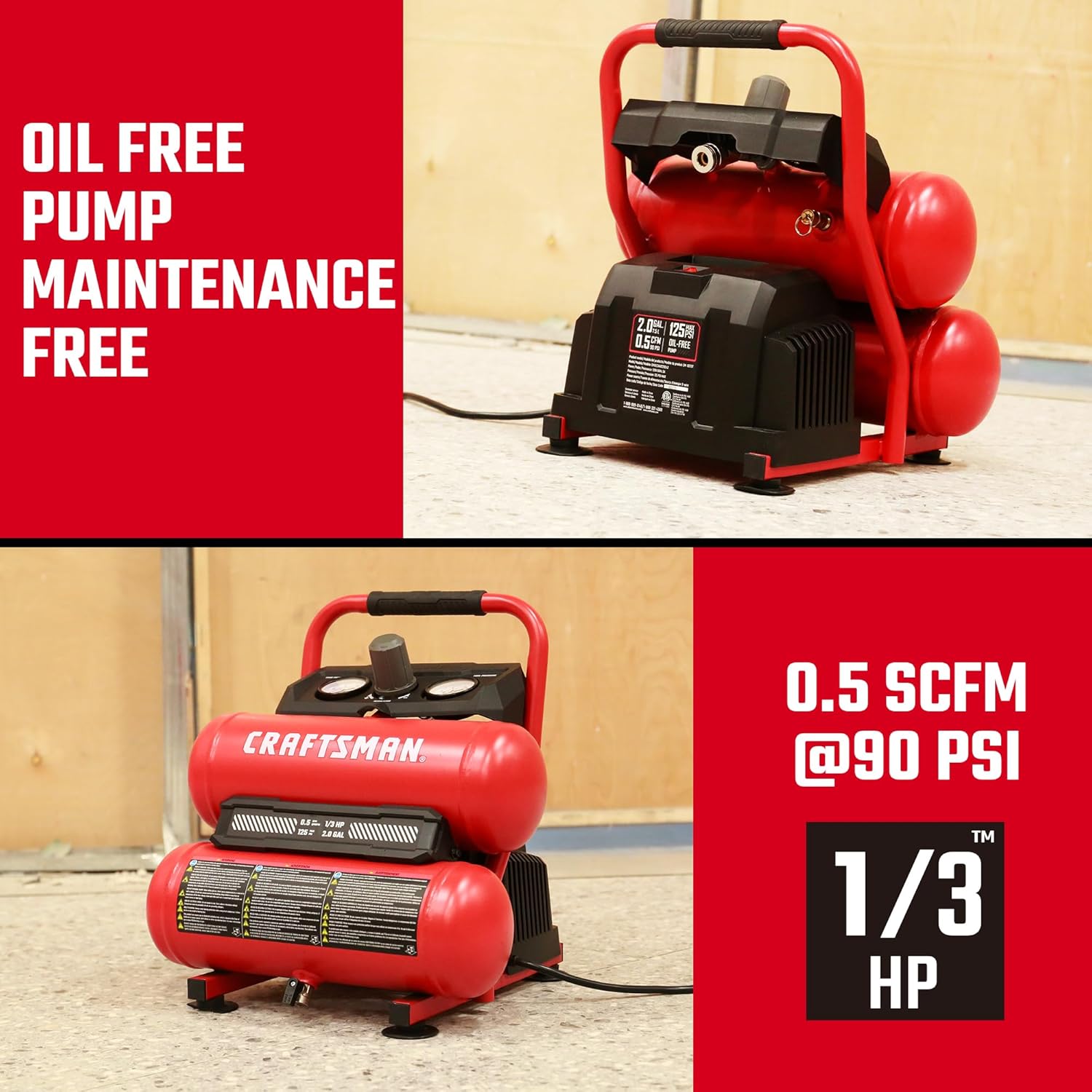 Thumbnail 3 de Craftsman 2-Gallon Air Compressor (1/3 HP, Oil-Free, Twin Tank, 125 PSI Max) for Home DIY