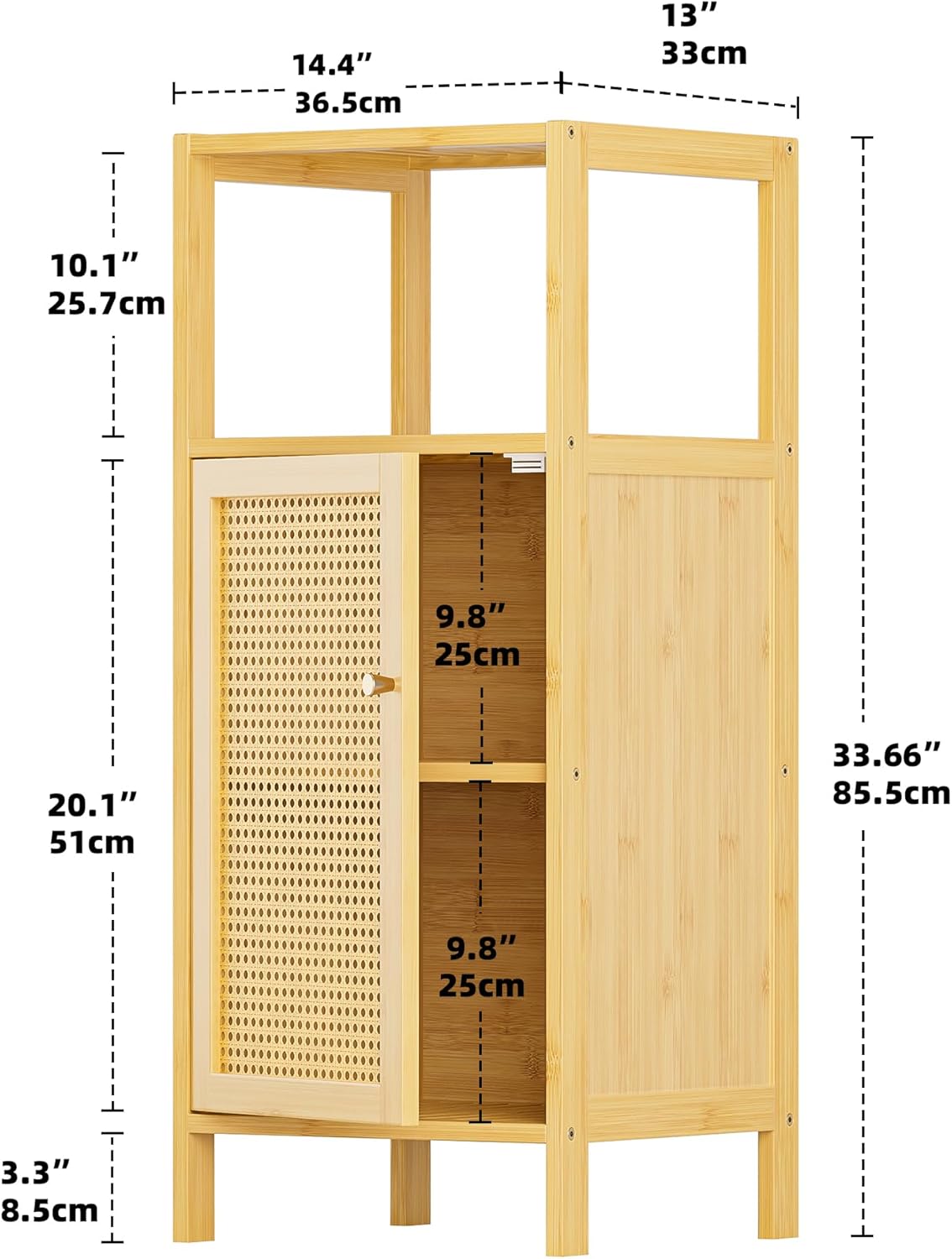 Thumbnail 2 de HITNET Rattan Badezimmerschrank mit Einzeltür – schmaler Bambus-/Rattan-Bodenschrank für enge Ecken