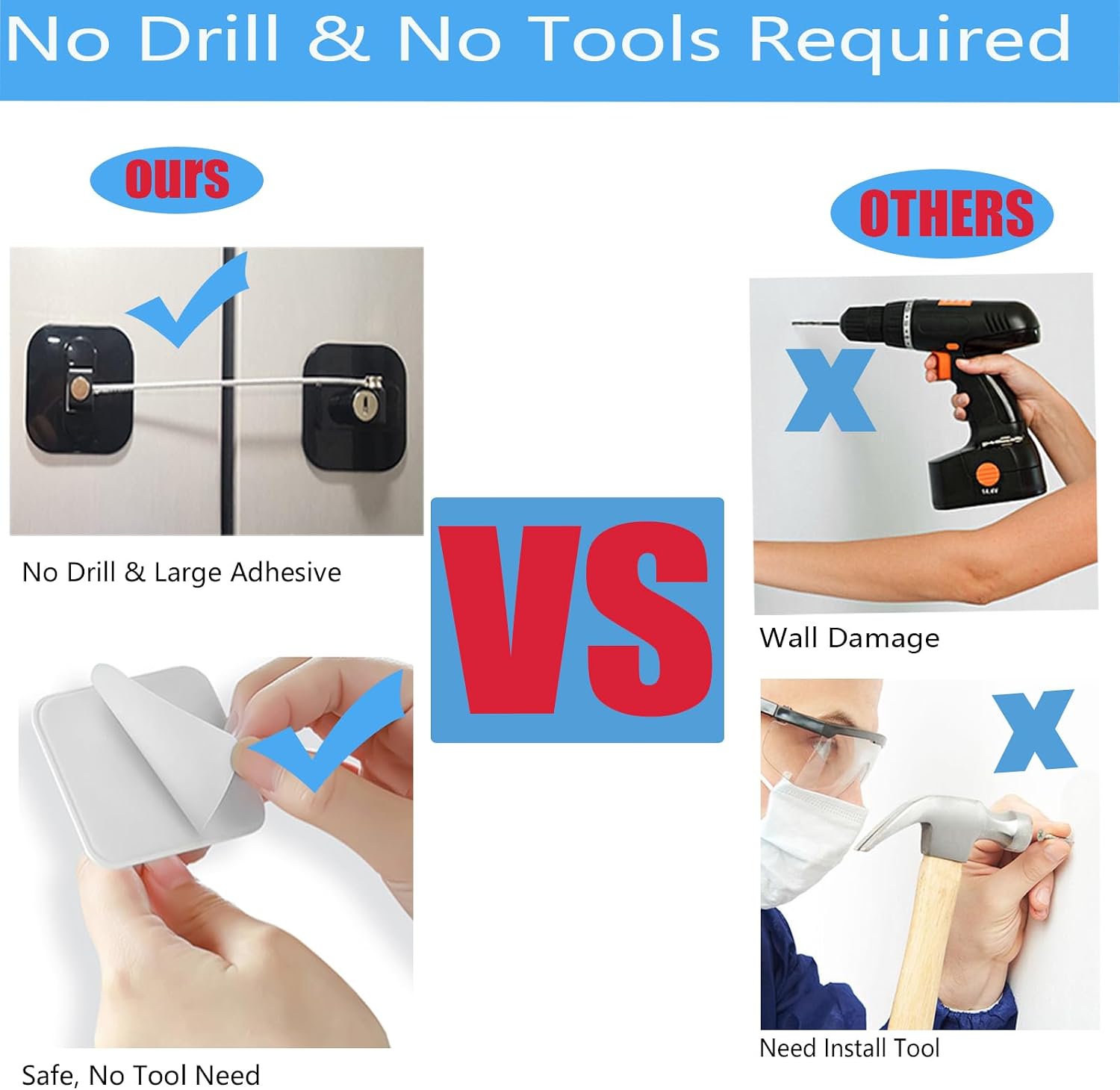 Thumbnail 5 de YEYA LOCK-FQ3-3-4 Refrigerator Locks with Keys, 4-Pack Adhesive Child Locks