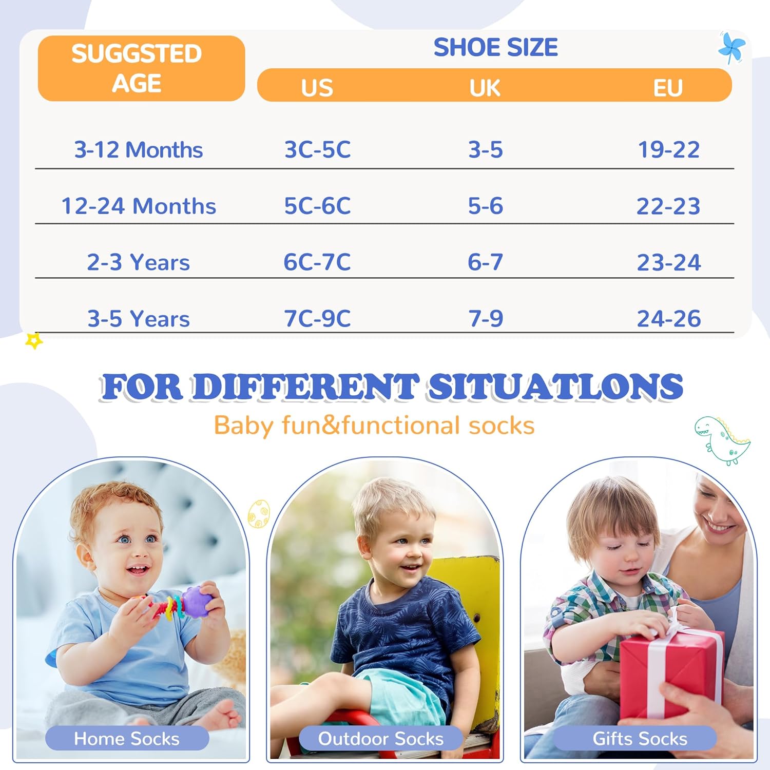 Detalle 2 de SEEYAN Baby Non Slip Socks Toddler Car & Dinosaur Pack (9 Pairs) – Anti-Slip Grip Socks for Safe First Steps