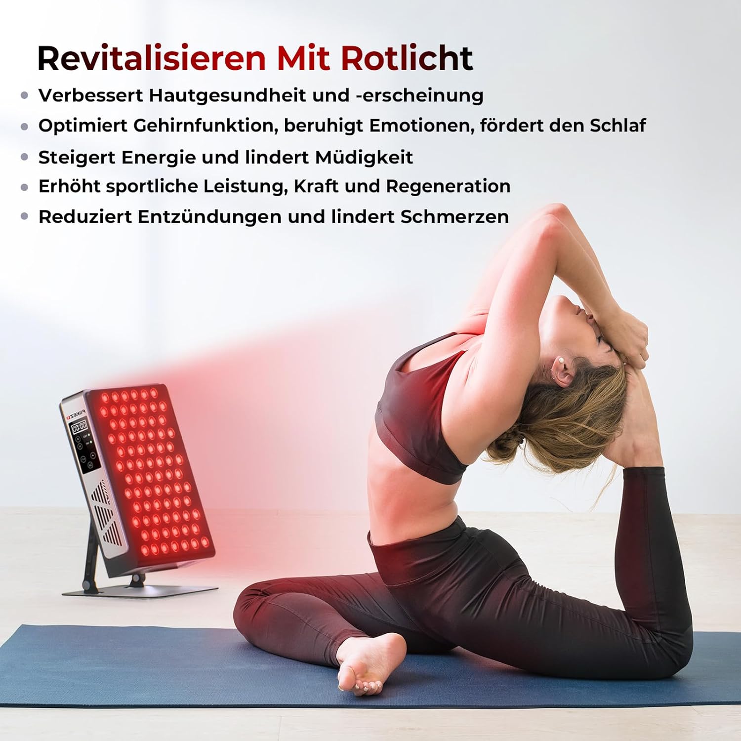 Detalle de FliKEZE Infrarotlampe mit 78 Dual-Chip LEDs (660/850 nm) – Rotlicht-Therapiepanel für Gesicht & Körper