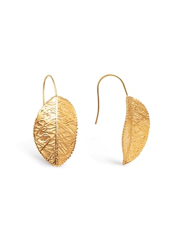Detalle de SINGULARU Pendientes Hoja – Acero Inoxidable con baño de oro 18Kt