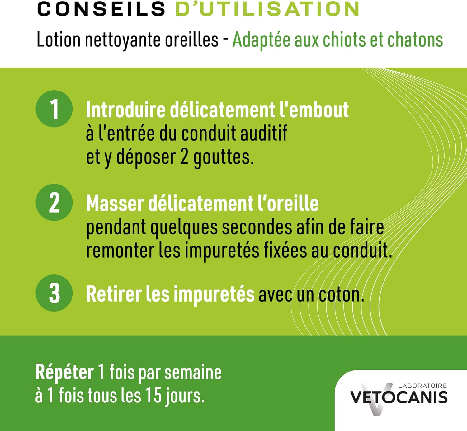Detalle 2 de Vetocanis Nettoyant Oreilles pour Chien et Chat – Lotion à base d’extraits de plantes, 60 ml
