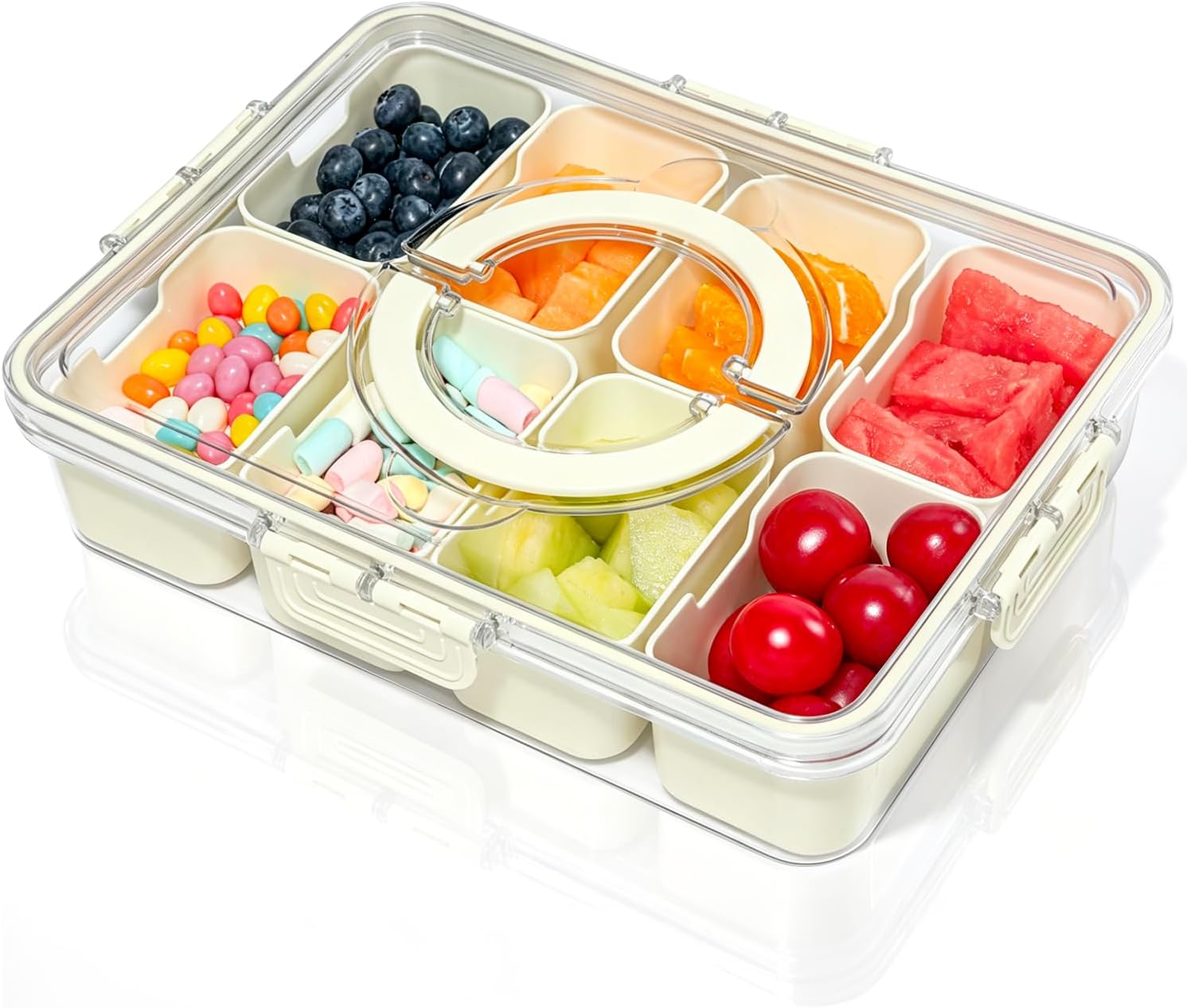 HRXFOZ Divided Serving Tray with Lid & Handle (8 Compartments) Portable Snack Box