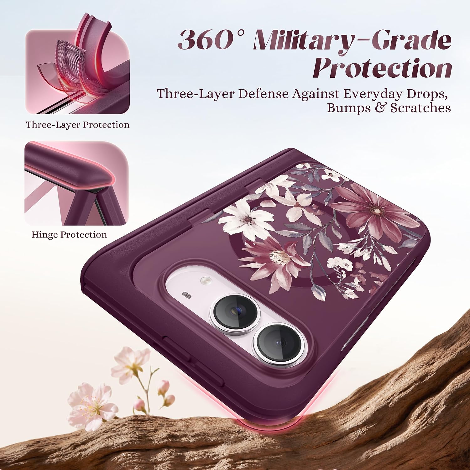 Thumbnail 6 de GVIEW iPhone Duo Case, MagSafe Compatible, Clarkia/Dark Cherry Floral Design