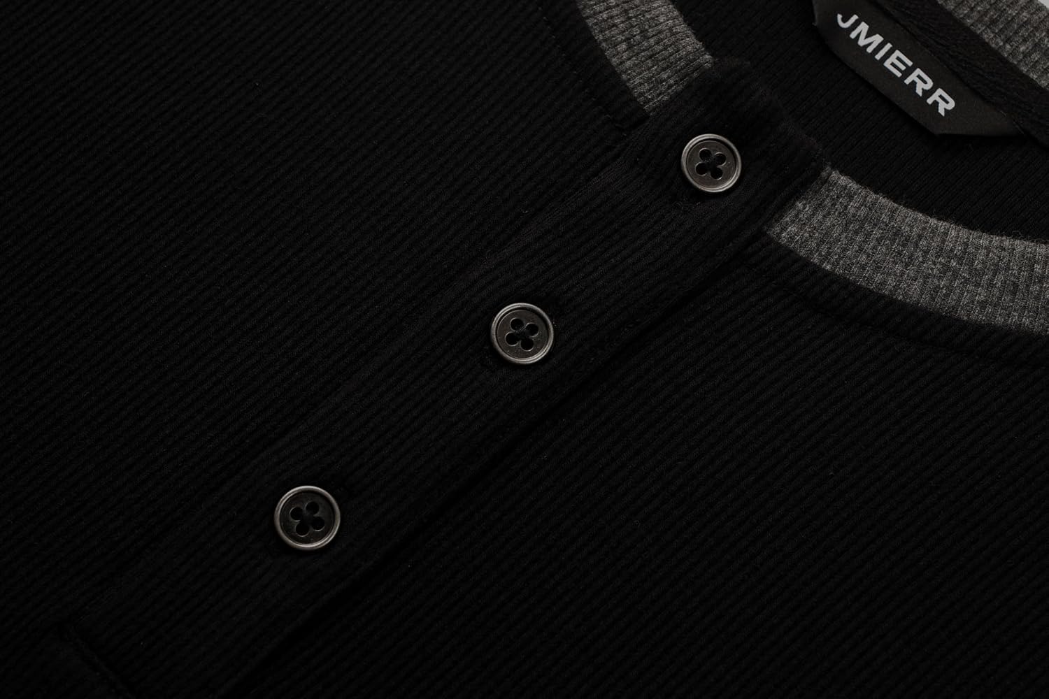 Thumbnail 5 de JMIERR Men’s Muscle Slim Henley Longline T-Shirt with Button Placket