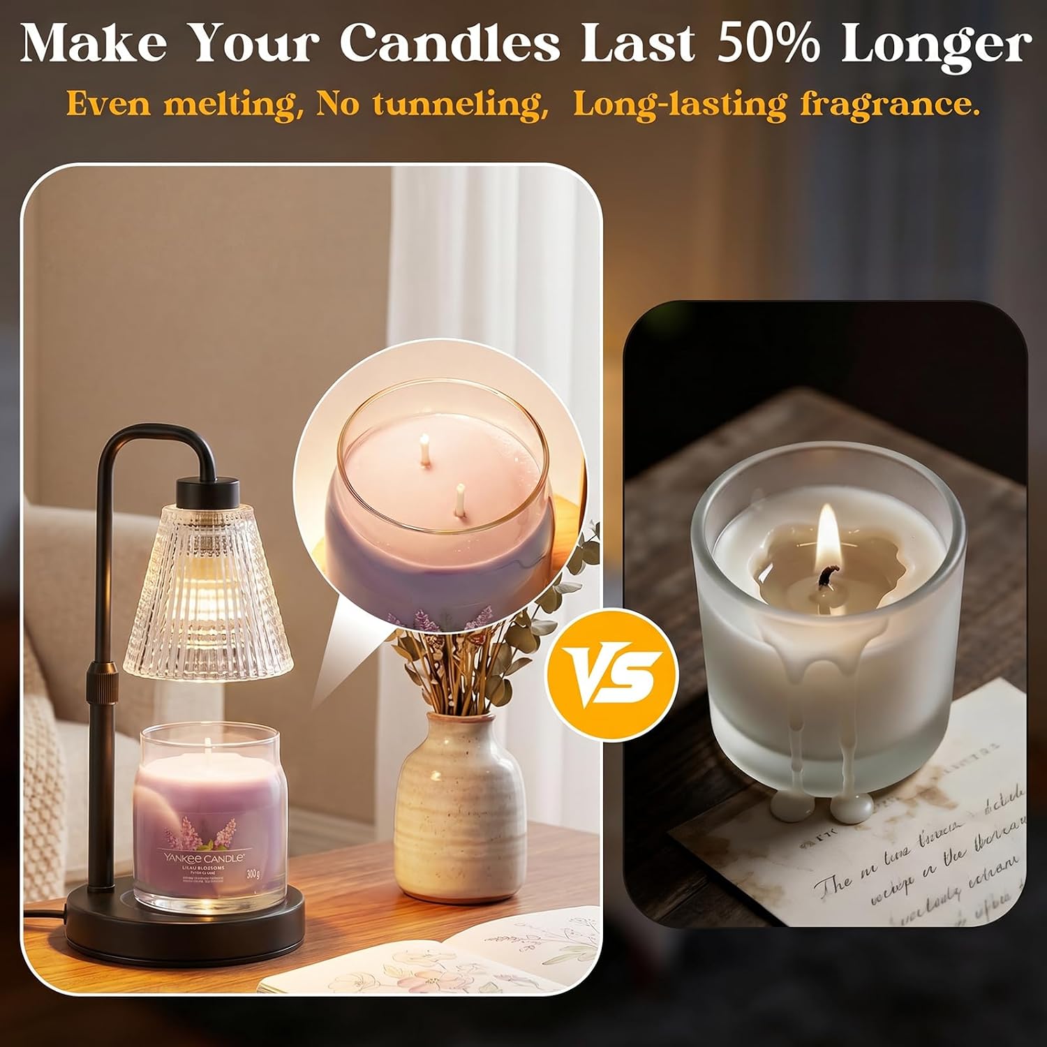 Thumbnail 6 de Candle Warmer Lamp with Timer and Dimmer – Height Adjustable, Flameless Wax Melt Burner for Large Jar Candles