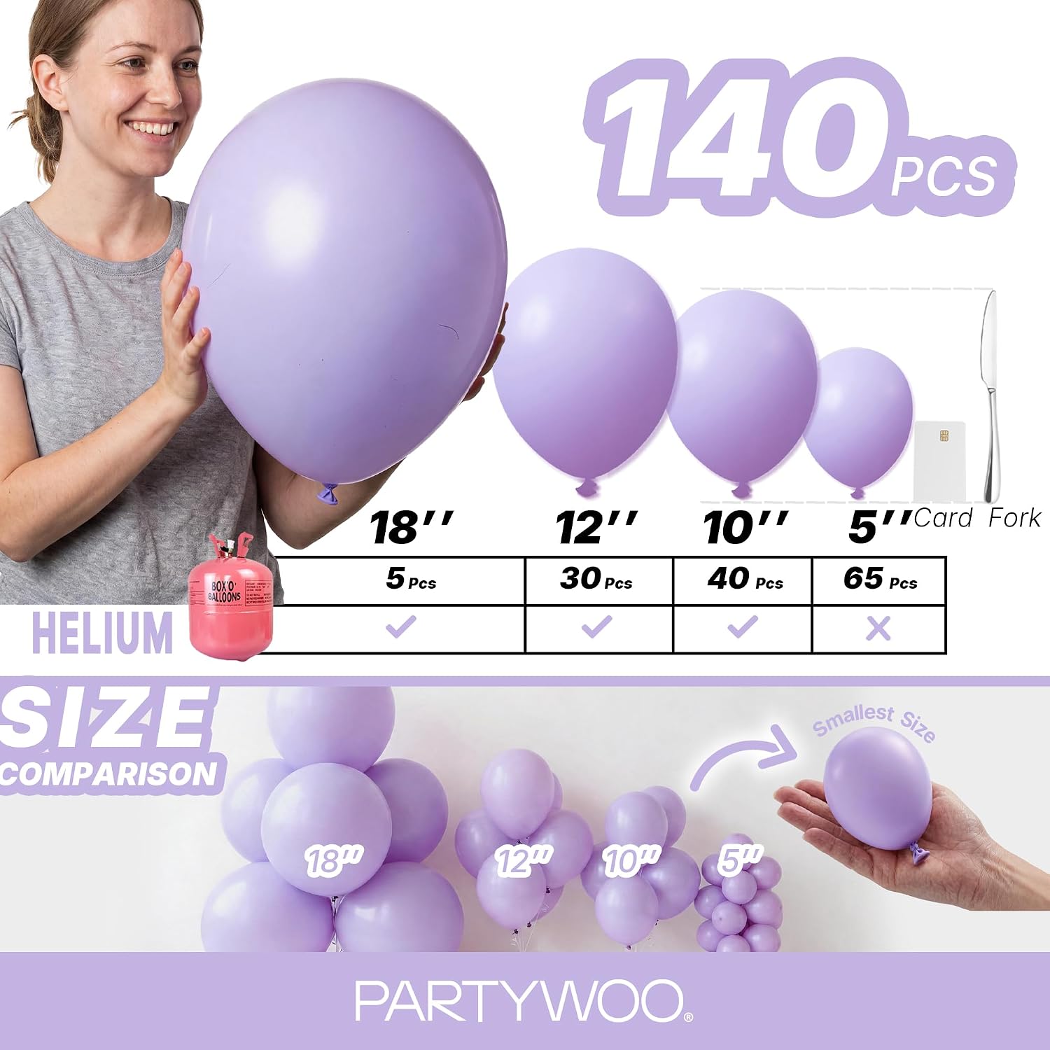 Thumbnail 5 de PartyWoo Lavender Balloons 140 Count