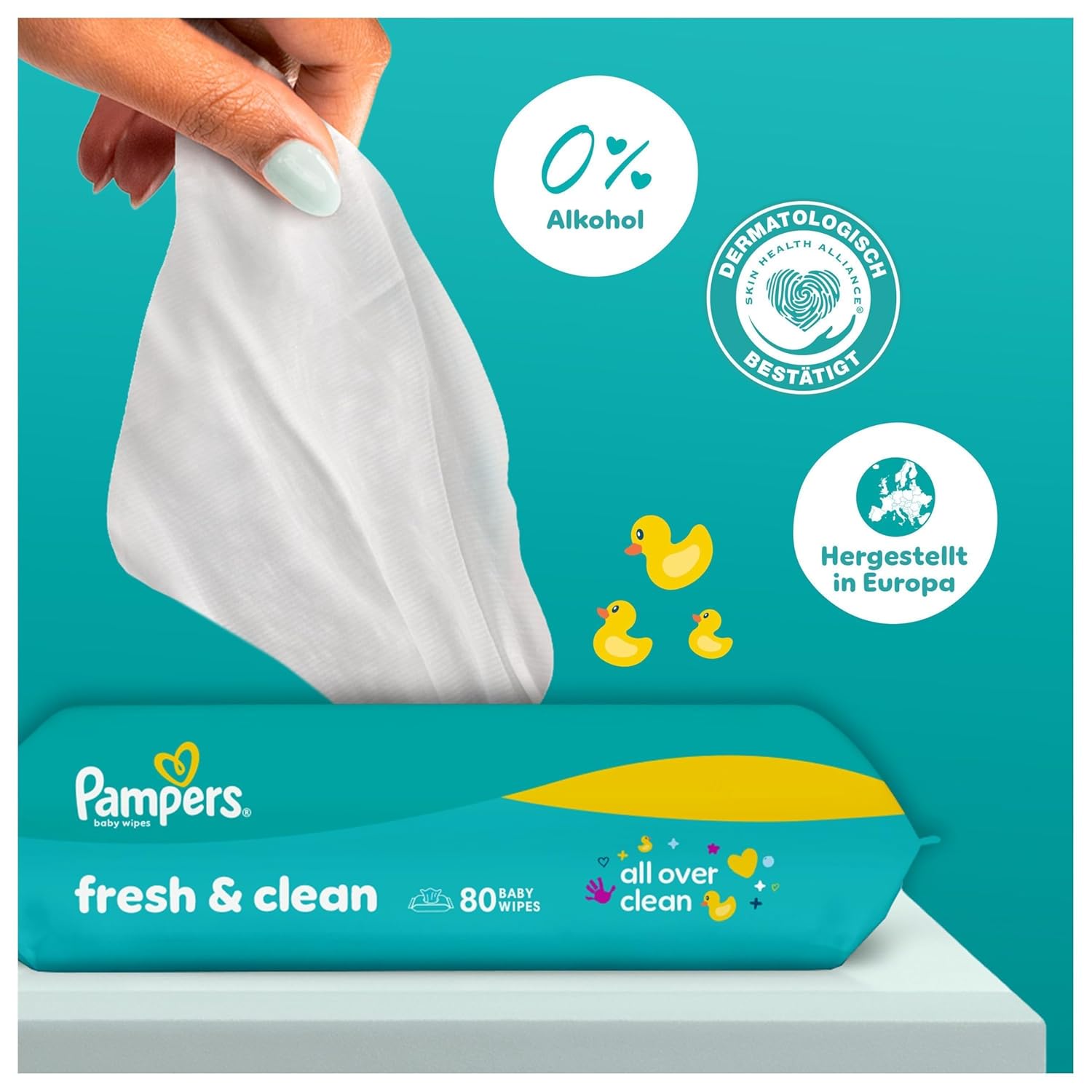 Detalle 2 de Pampers Fresh Clean Feuchttücher 15 Packungen – 80 Stück pro Packung, 1200 Feuchttücher, milder Duft