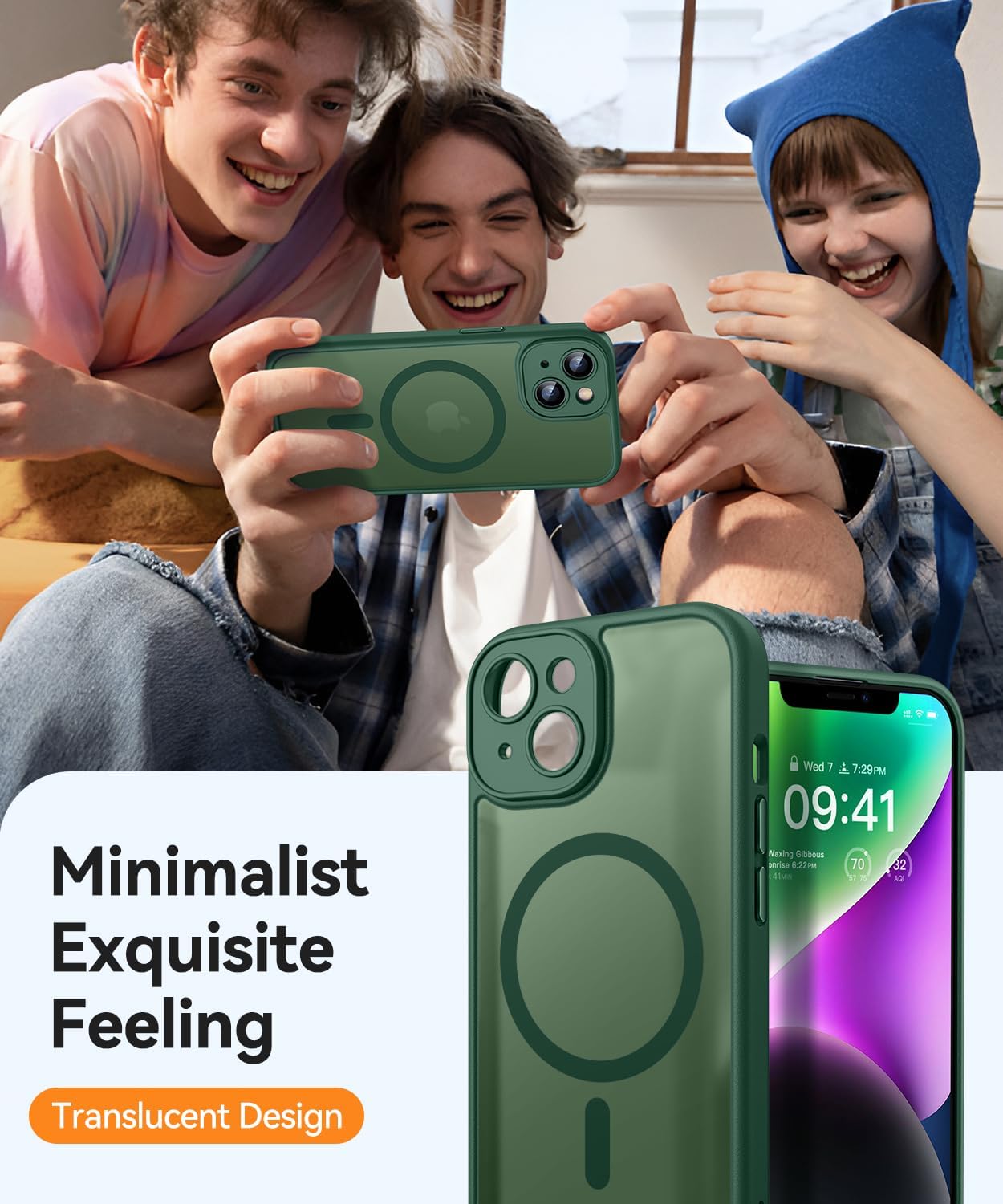 Thumbnail 6 de CANSHN Magnetic Case for iPhone 14 (6.1") — Deep Green, Full Camera Protection, MagSafe Compatible