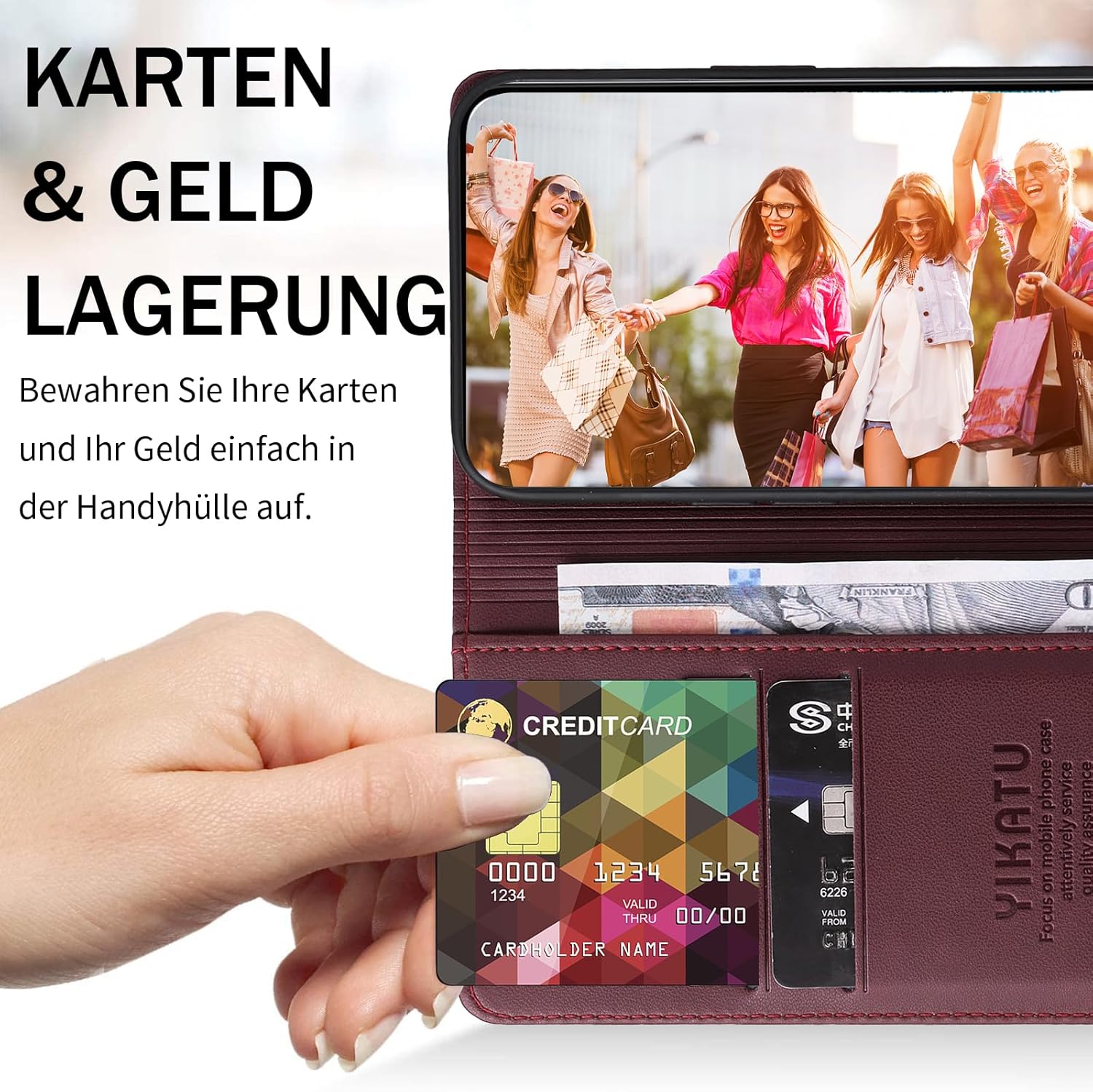 Thumbnail 3 de Migexxkj Handyhülle für 17 – Klapphülle mit Kartenfach, RFID-Schutz und Ständer aus Premium PU Leder (Rot)