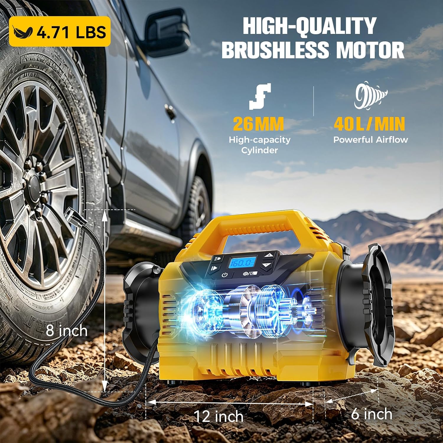 Detalle de LIVOWALNY WSCZ041D0A01 Cordless Tire Inflator, 160 PSI, 12V/20V