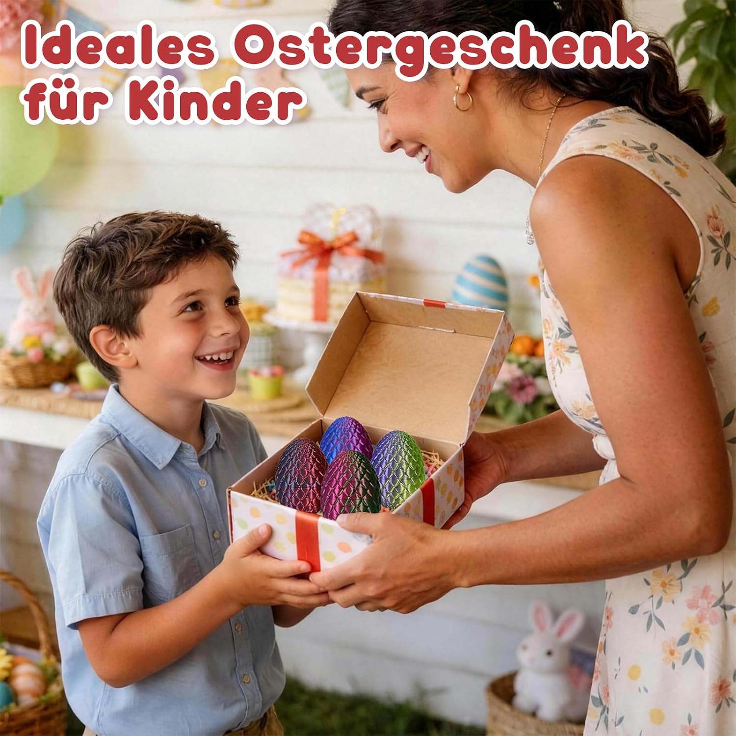 Detalle de zhancydeal 4er Set 3D Drachenei mit Drache – bewegliche 13 cm Drachenfiguren aus PLA (7 cm Eierschale) für Kinder ab 5–9 Jahren