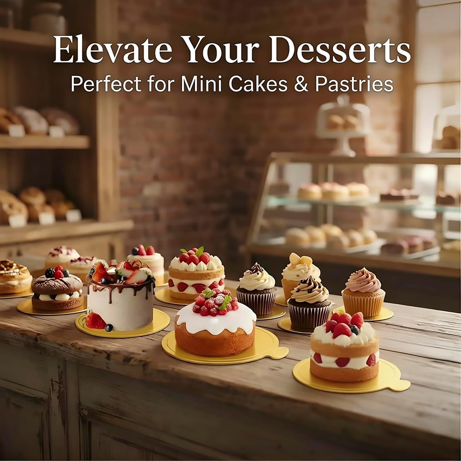 Thumbnail 3 de JUNEDEFFHUA 4-Inch Mini Cake Boards, 100-Pack, Round Gold, Grease-Resistant