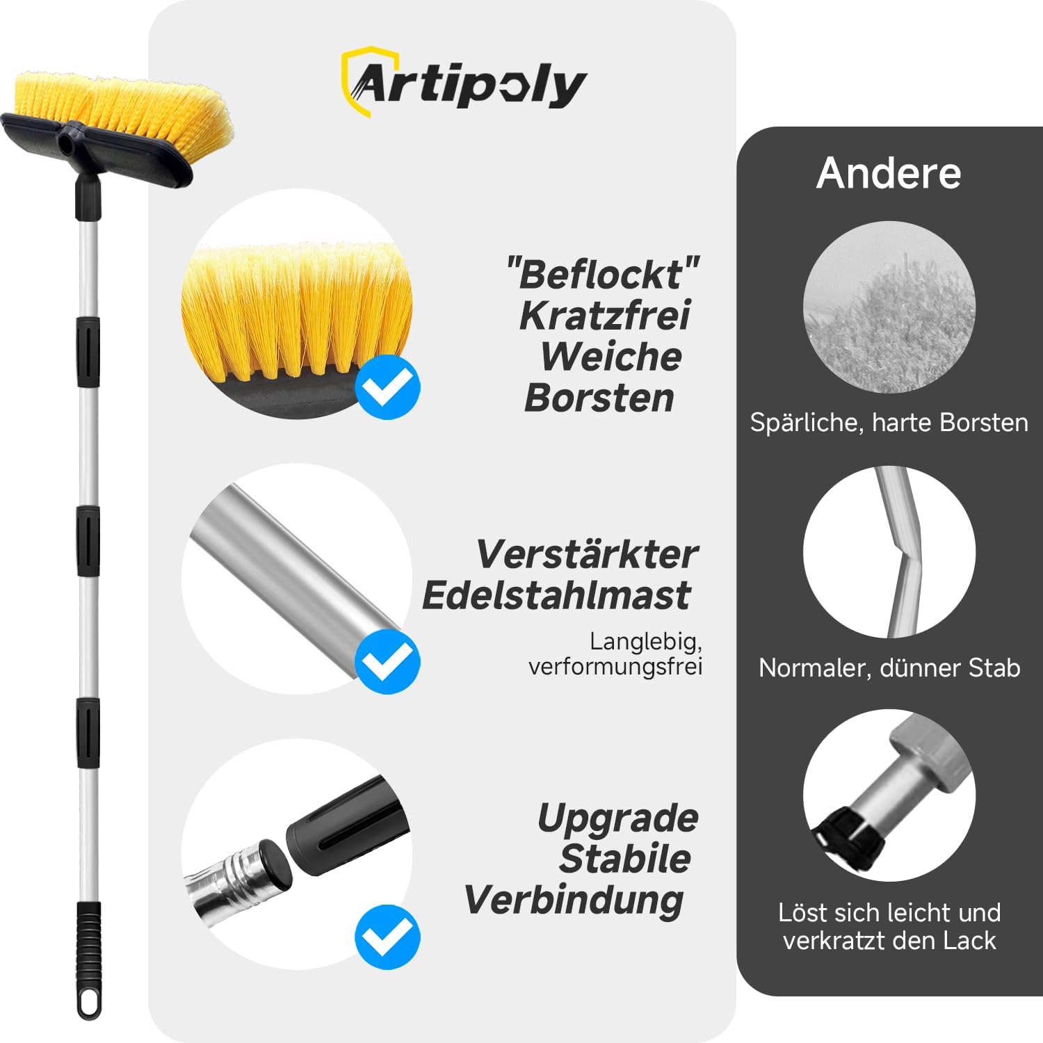 Thumbnail 4 de Autowaschbürste mit Verlängerungsstange (151 cm) und 25 cm weiche Borsten – gelb