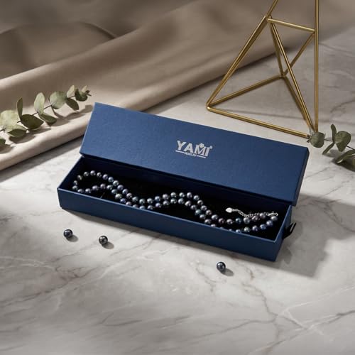 Detalle de YAMI Tahitian Black Pearl Necklace, 8.5-9mm Round Pearl Necklace for Women