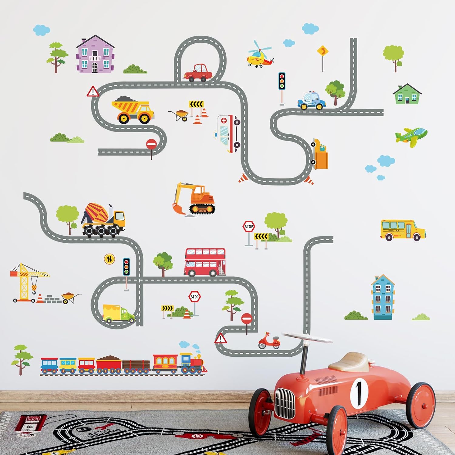 Detalle 2 de FUFUQUARE Car Road Wall Stickers for Kids 🧩