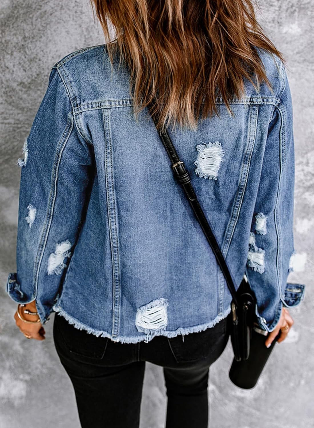 Detalle de EVALESS Womens Boyfriend Washed Crop Denim Jacket