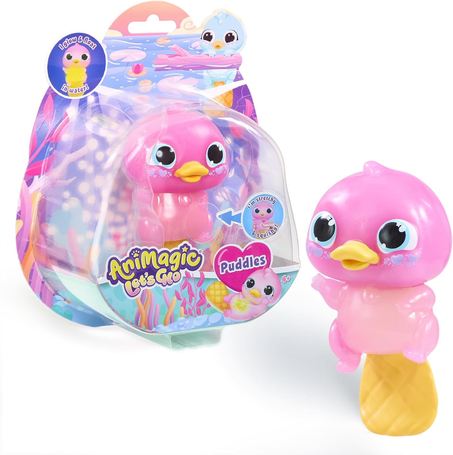 Detalle de Animagic Let's Glo Platypus - Pink | Glowing, Squishy Water Play Toy for Kids Aged 4+