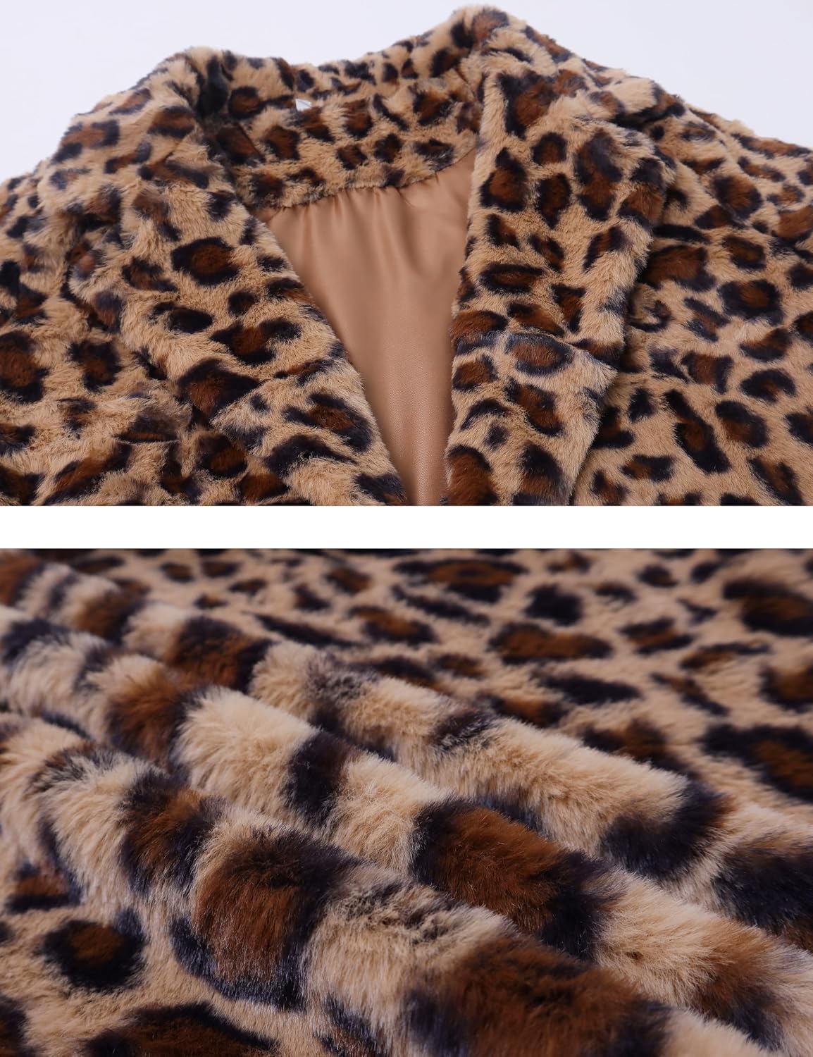 Detalle de Omoone Women's Leopard Faux Fur Coat, Open Front, Lined, with Pockets