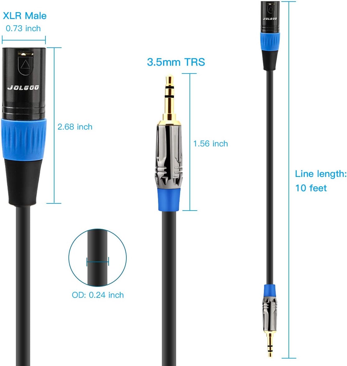 Thumbnail 6 de JOLGOO jg-cable-2019111102 3.5mm to XLR Cable, 10 Feet, Shielded