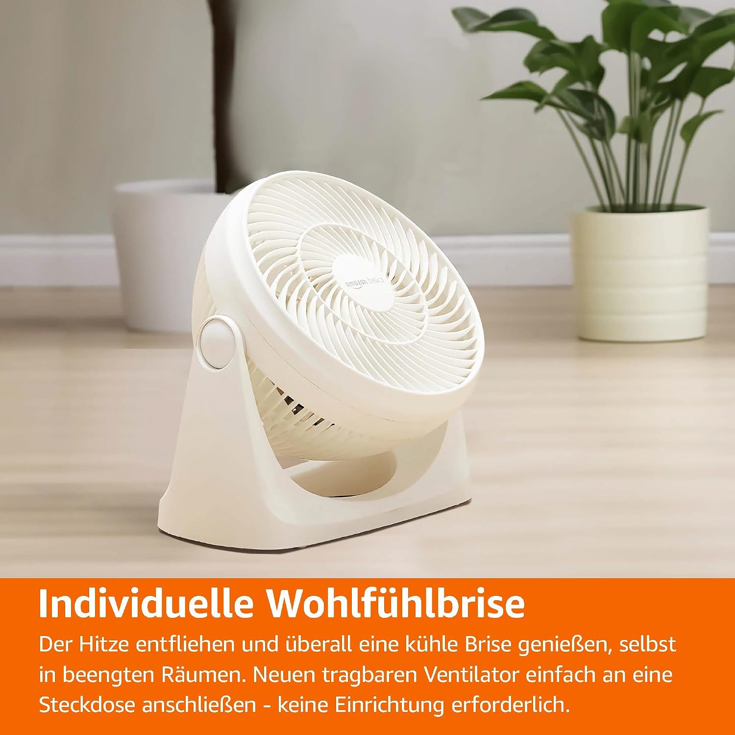 Detalle de Amazon Basics Tisch-Ventilator tragbar, 18 cm – leise Kühlung, 3 Geschwindigkeiten