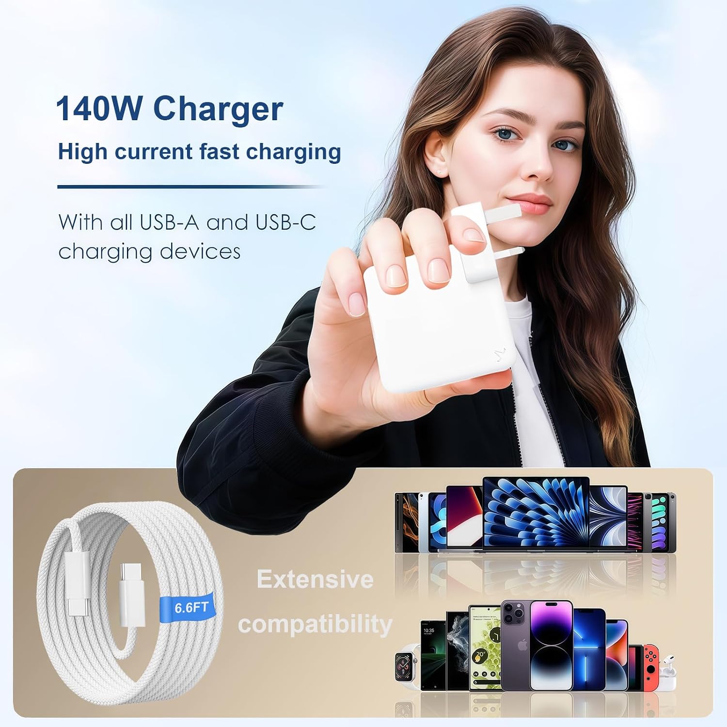 Detalle 2 de COOYA 140W USB C Super Fast Charger for MacBook Pro & More