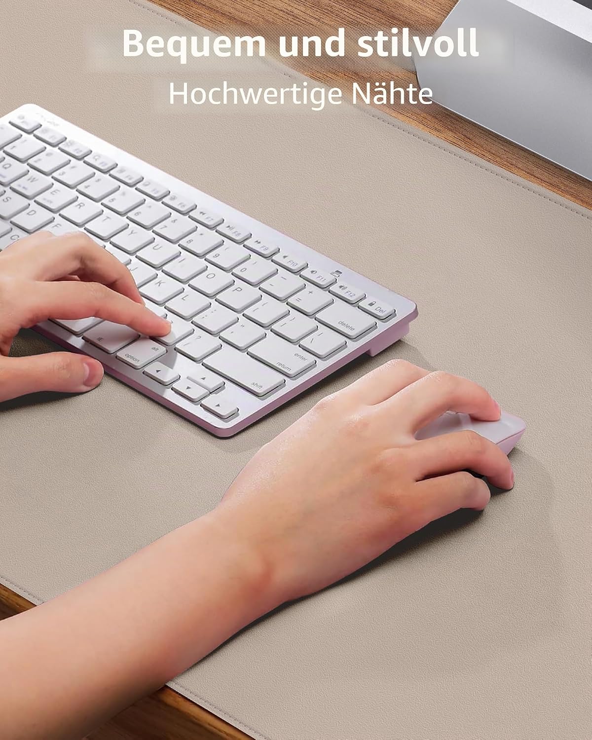 Detalle de Schreibtischunterlage mit Leder-Optik, rutschfeste Wildleder-Rückseite und Multifunktionalität – 60 × 35 cm