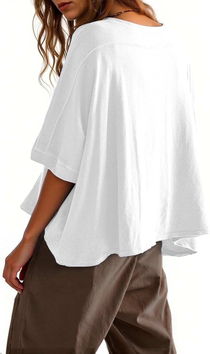 Detalle 2 de Tankaneo Women's Oversized Cropped T-Shirts – Lightweight, Flowy Casual Tee