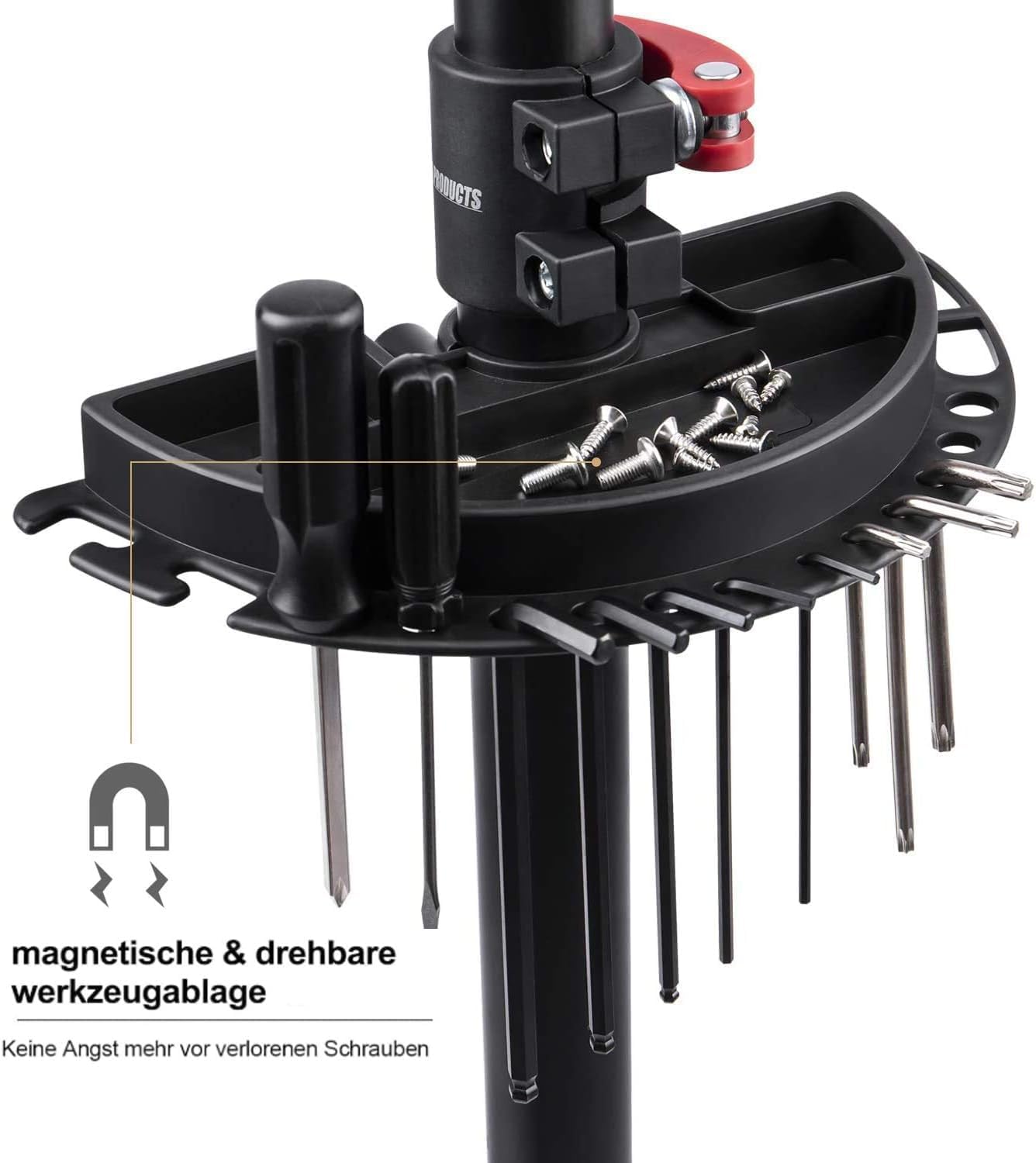 Detalle 1 de CXWXC 30KG loading bicycle repair stand with 360° swivel clamp, magnetic tray and quick-release rod