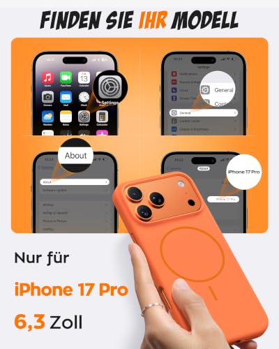 Thumbnail 1 de TOCOL Flüssig Silikon-Magnethülle für iPhone 17 Pro in Orange – sicherer MagSafe-Schutz