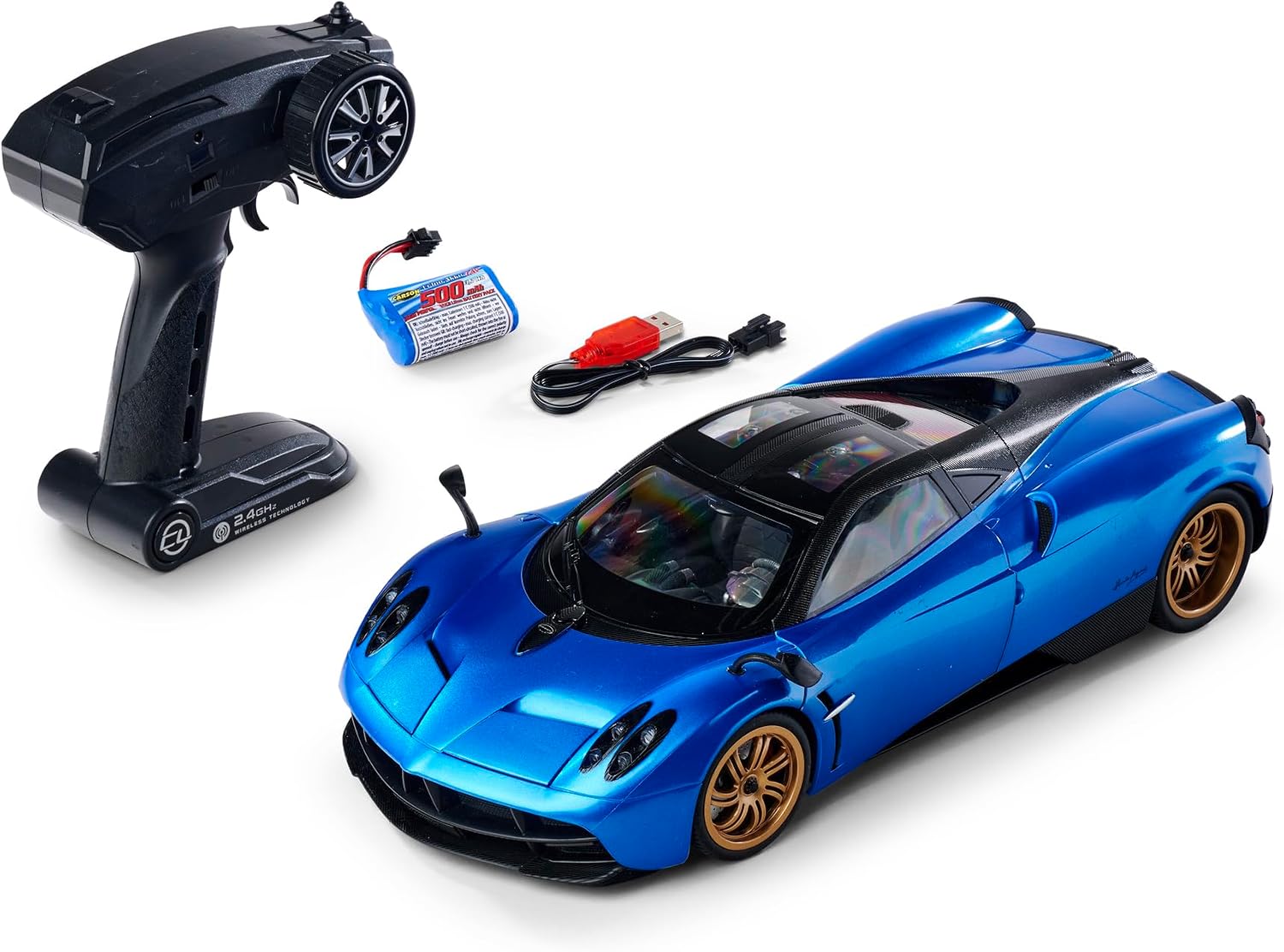 Detalle de Carson 500404306 Pagani Huaira – samochód RC 1:14, 2,4 GHz, LED, niebieski