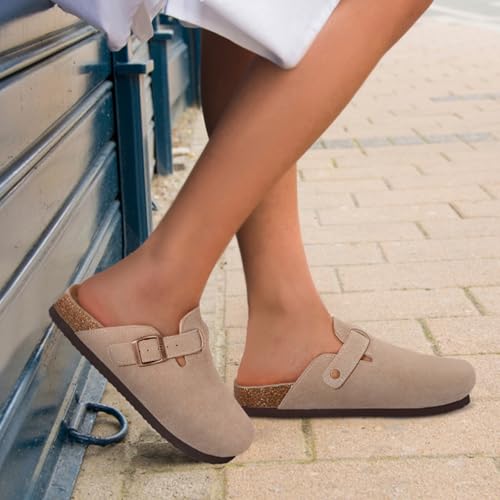 Detalle 2 de Beslip Wildleder Clog für Damen, Taupe, Größe 37 EU – Alltagstauglicher Komfort mit Vintage-Charme
