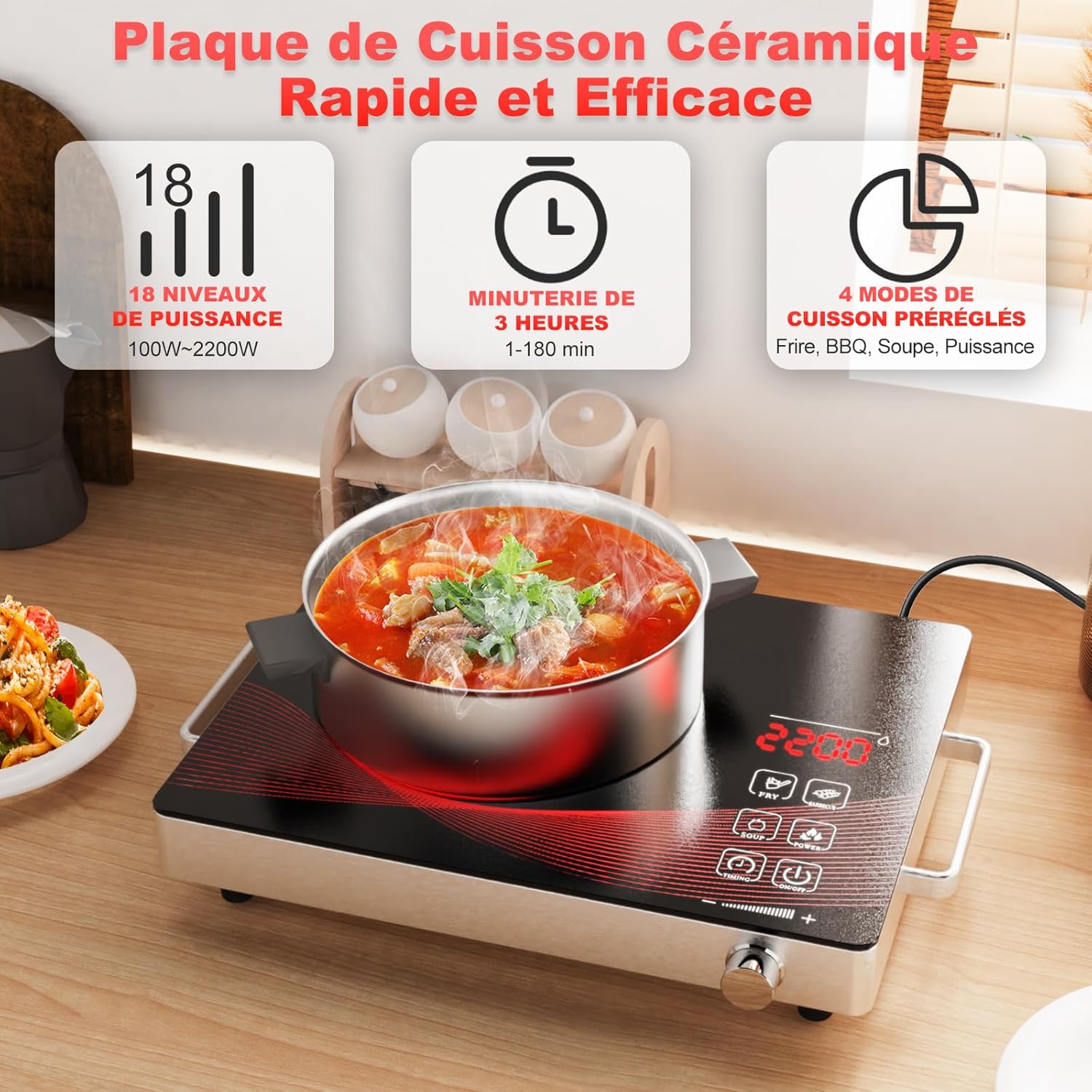 Thumbnail 1 de Argyolas Plaque de Cuisson Électrique 1 Feu 2200W – Vitrocéramique portable pour camping et cuisine