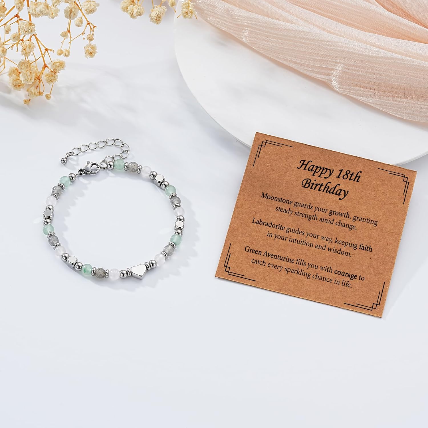 Detalle de ESPVO Crystal Bead Bracelet for Women – Adjustable Natural Stone Gift with Crystal Meaning Card