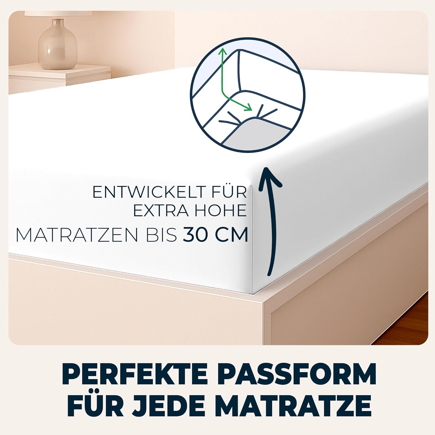 Detalle 2 de Flowen Mikrofaser Spannbettlaken 120x200 cm weiß – atmungsaktiv, hypoallergen, 30 cm Tiefe