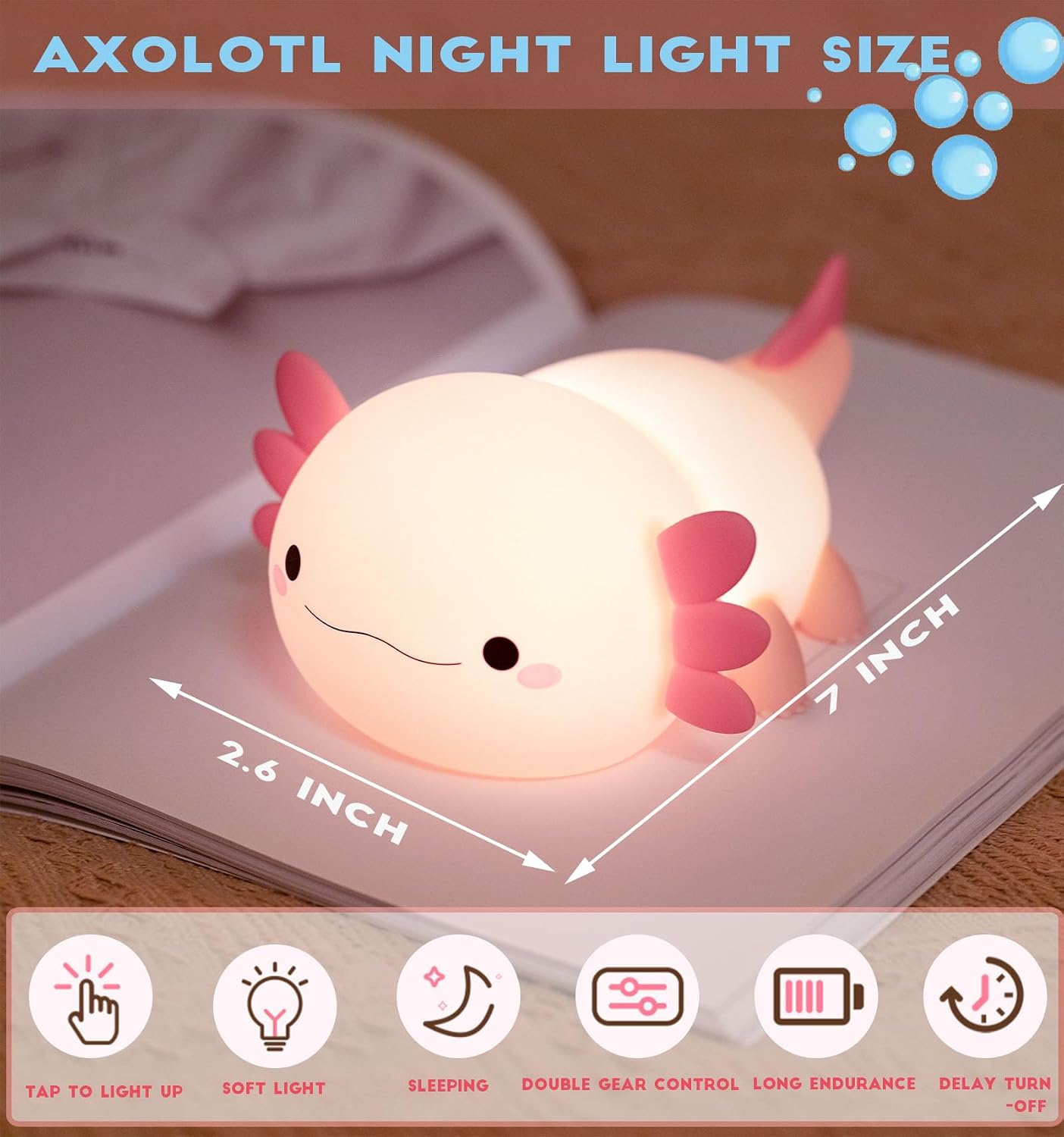 Thumbnail 4 de Axolotl Night Light for Kids LED Silicone Lamp ๐ช