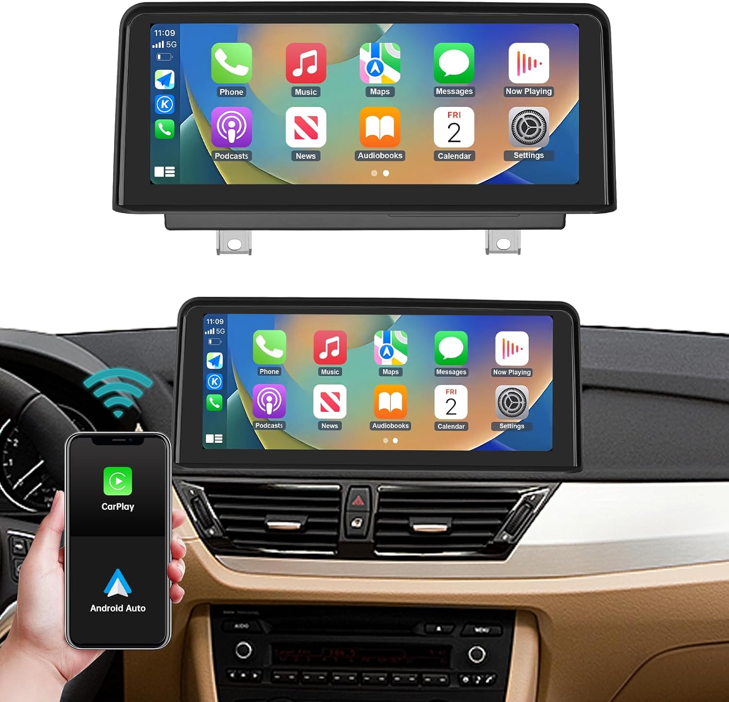 Detalle de Ninetom 10,25 pollici autoradio touch con Wireless CarPlay e Android Auto per BMW X1 Serie E84 (2009-2015), MirrorLink
