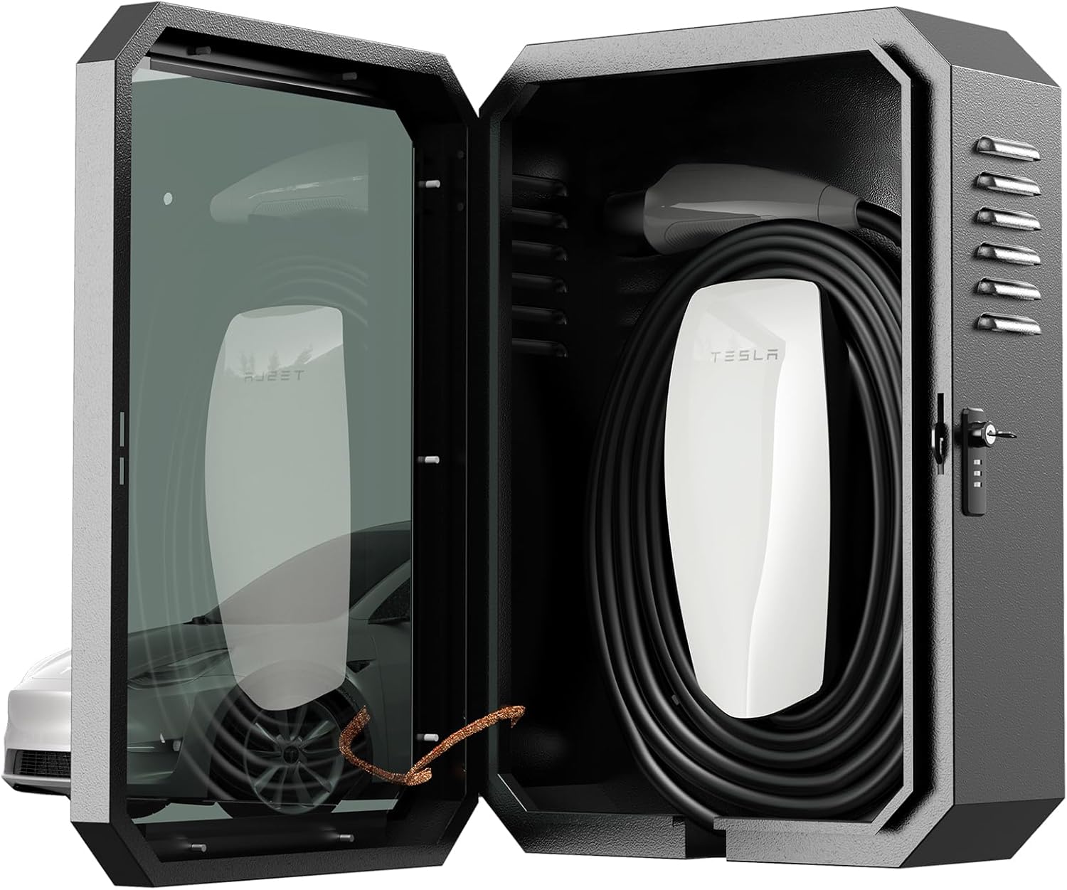 Detalle de YONZEE Wall-Mounted EV Charger Protection Box – Weatherproof Cover for Home Chargers