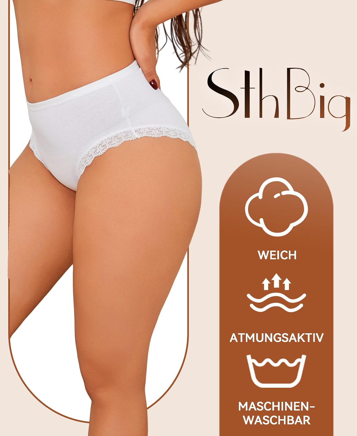 Detalle de Sth Big Mutande Donna Cotone Vita Alta con Pizzo – Comfort e stile per l’uso quotidiano