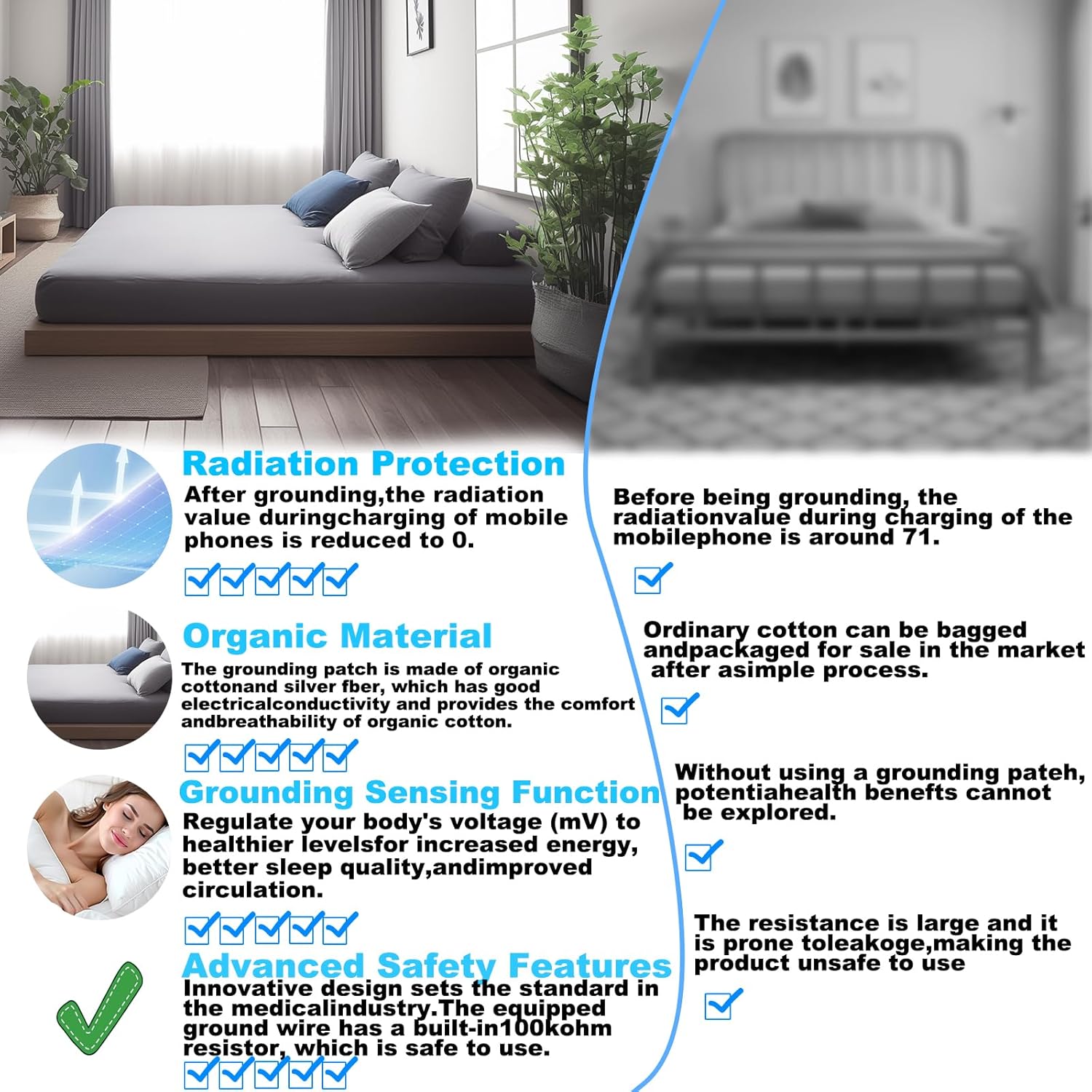 Thumbnail 5 de Grounding Sheets King: 90% Organic Cotton + 10% Silver Fiber – Deep Pocket Grounded Bed Sheet Kit
