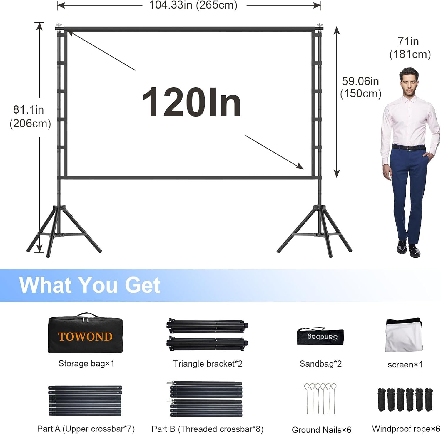 Detalle 2 de TOWOND 120 Inch Projector Screen 120