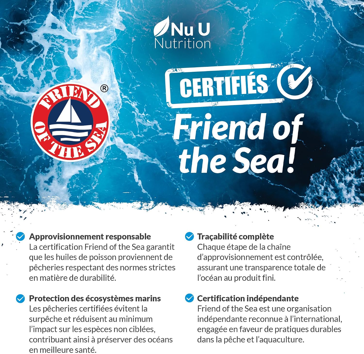 Detalle 2 de Omega 3 Fish Oil 1000 mg - Nu U Nutrition, 365 gélules: vitamine essentielle pour cœur, vision et cerveau