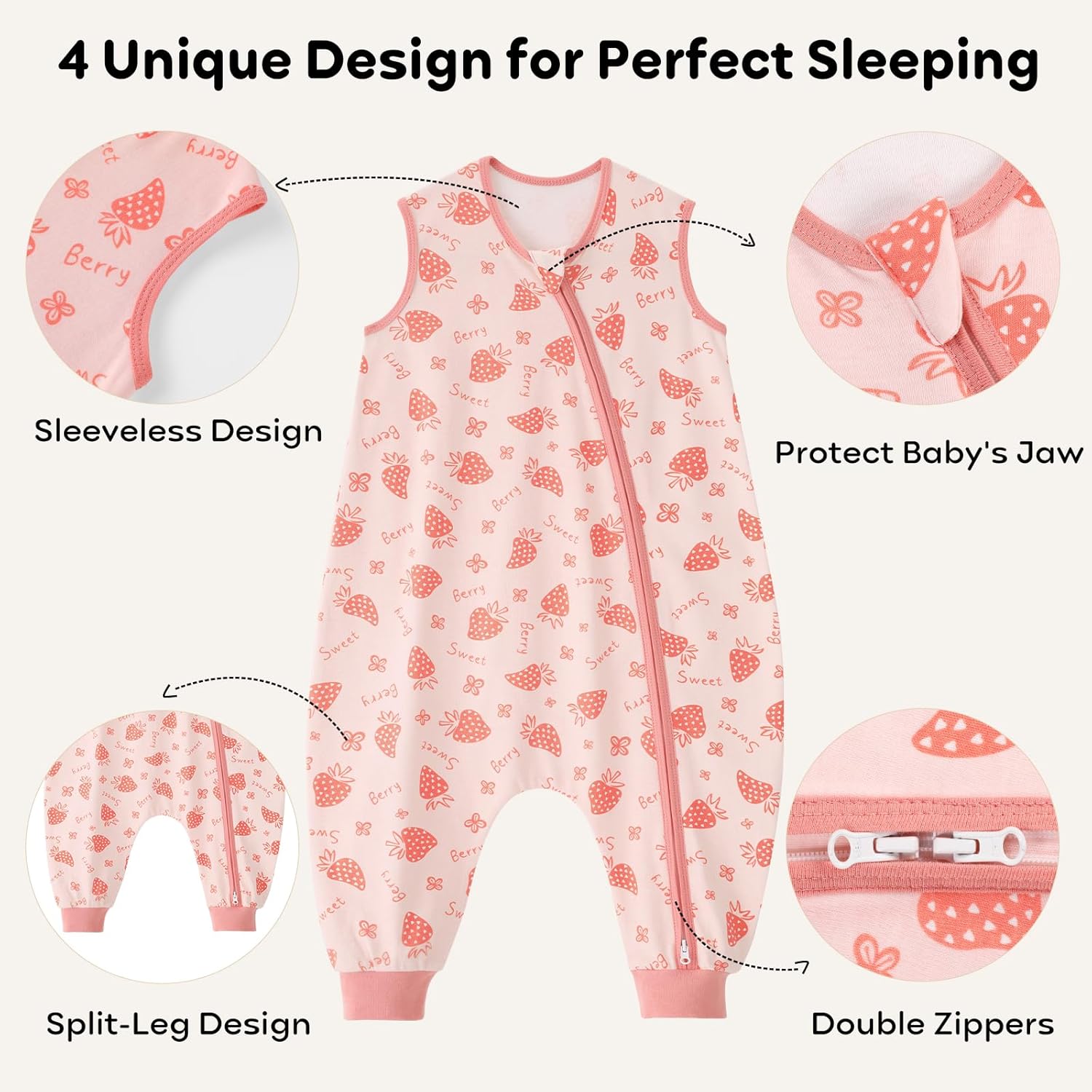 Detalle de Unnivoll Baby Schlafsack mit Füßen (0,5 Tog) – 2er Pack aus Baumwolle, Größe 100 cm