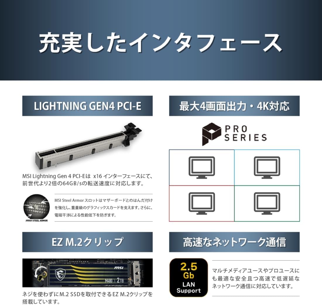 Detalle de MSI PRO B760M-A DDR4 II Micro-ATXマザーボード、LGA1700・DDR4・M.2 Gen4対応