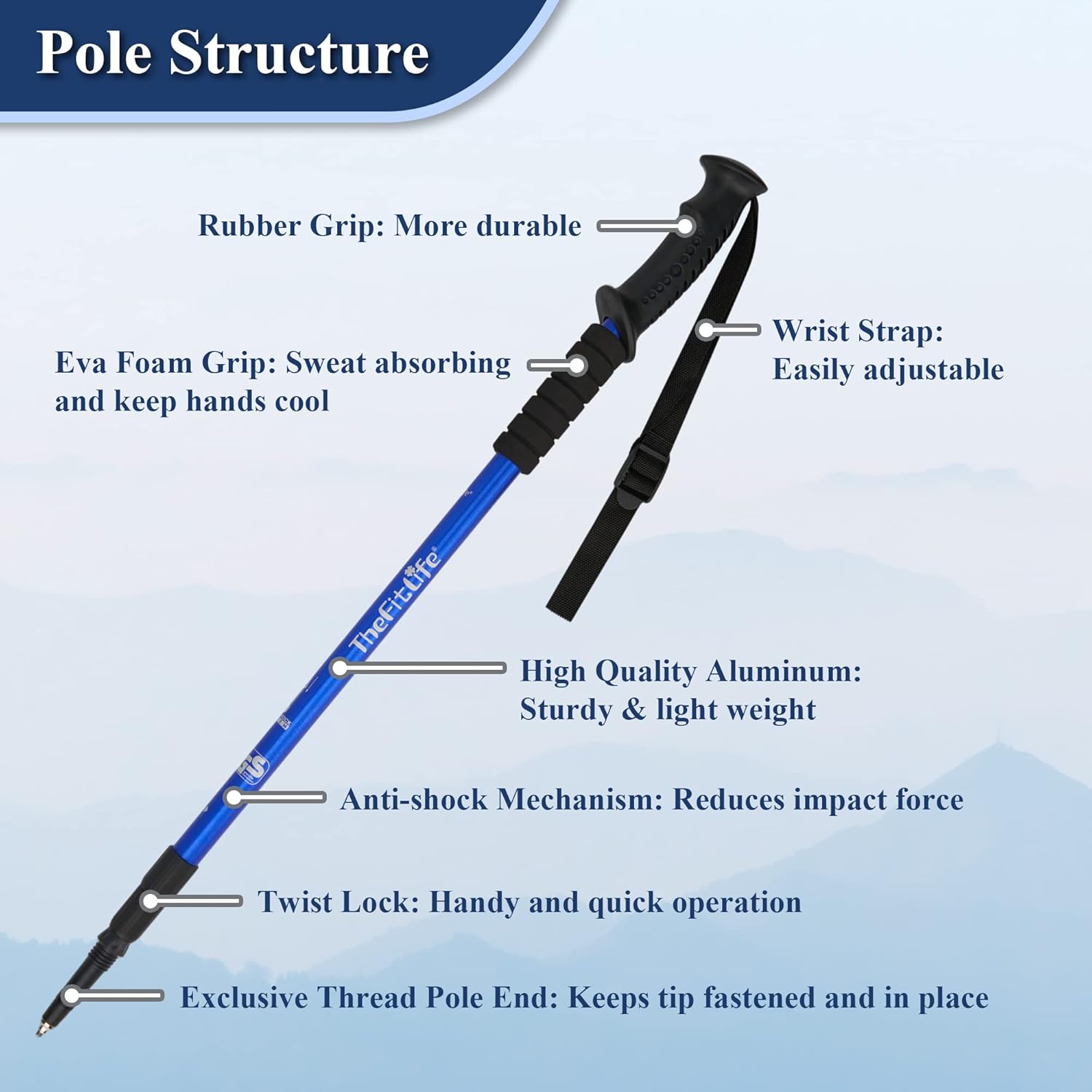 Detalle 2 de Hiking trekking poles 2 pack 130 cm