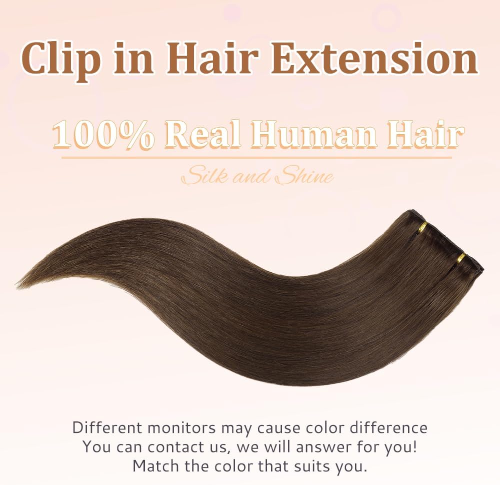 Detalle 1 de HotLulana Extensiones Clip de Pelo Natural Castaño 14"